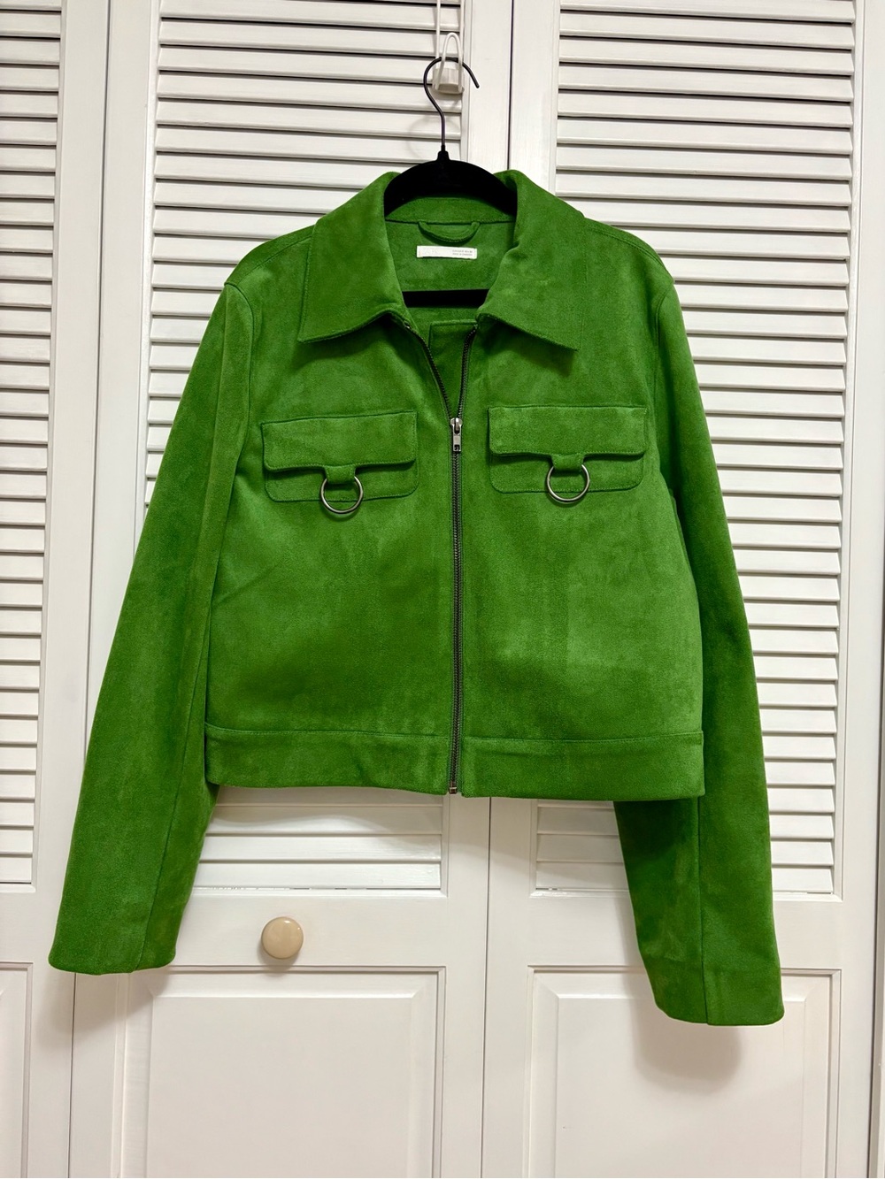Green cropped vegan suede Zara zip up jacket